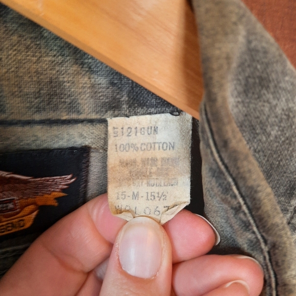 Vintage Harley-Davidson Motorcycle 100% Cotton Gray Embroidered Button Up Shirt - Picture 12 of 12